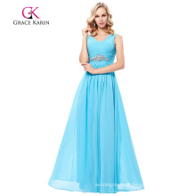 Grace Karin Sleeveless V-Neck Chiffon Sky Blue Long Prom Dress GK000128-2